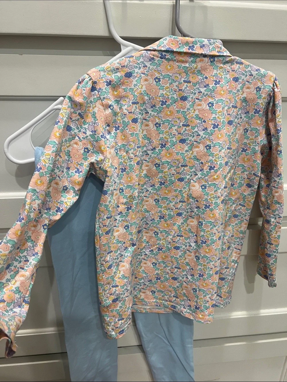Children's Floral Half-Zip Fall set - Light Blue & Peach. Size 6